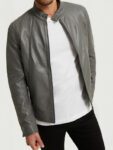 Slim-Fit Grey Leather Jacket