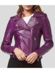 Studded Purple Leather Biker Jacket