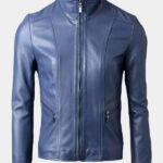 Women's Real Leather Blue Fashion Jacket