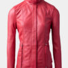 Women's Real Leather Red Fashion Jacket