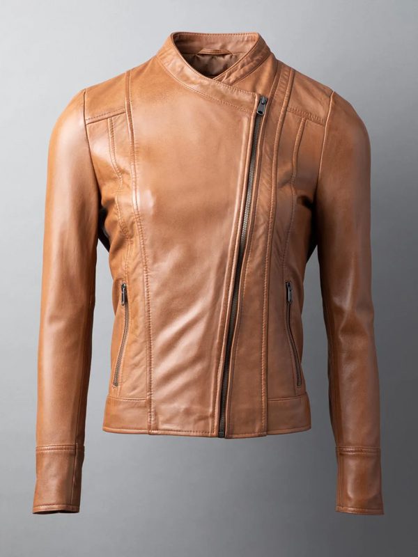 Womens Real Leather Tan Fashion Jacket