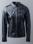 Womens Simple Black Leather Fashion Jacket