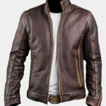 Classic Distressed Brown Biker Jacket For Men's