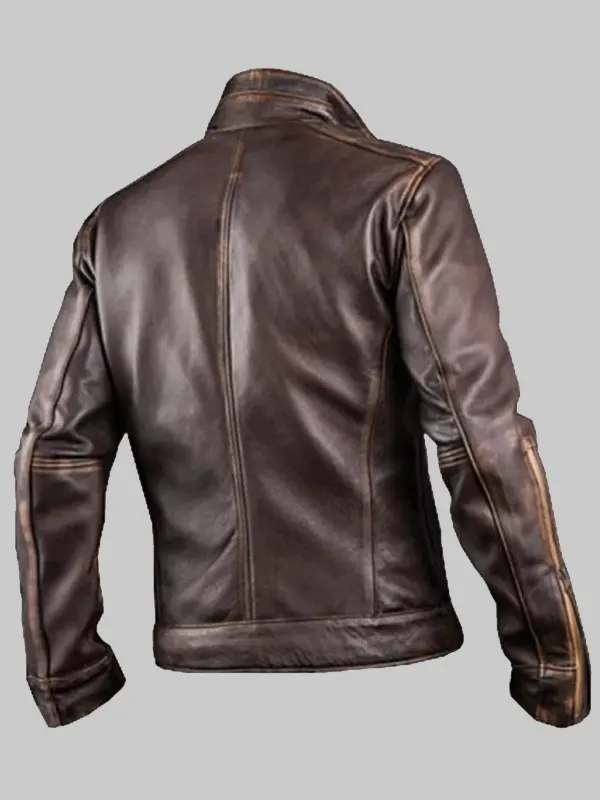 Classic Distressed Brown Cafe Racer Biker Leather Jacket For Men's