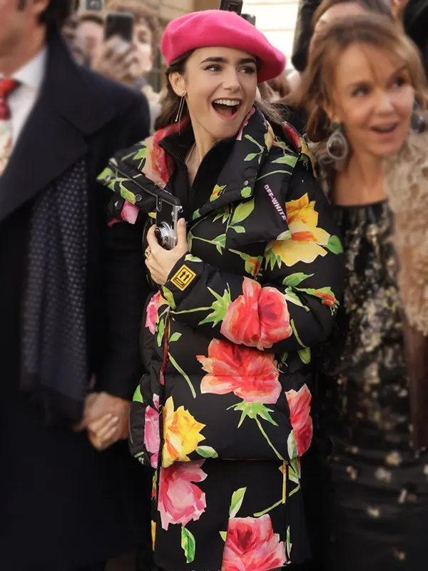 Emily Cooper Emily In Paris Lily Collins Floral Puffer Jacket