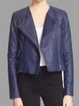 Felicity Smoak Tv Series Arrow Emily Bett Rickards Blue Leather Jacket