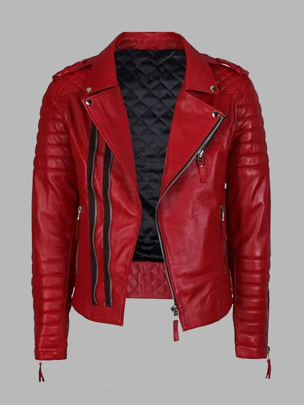 Kay Michaels Red Biker Leather Cafe Racer Womens Jacket