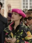 Lily Collins Floral Puffer Jacket