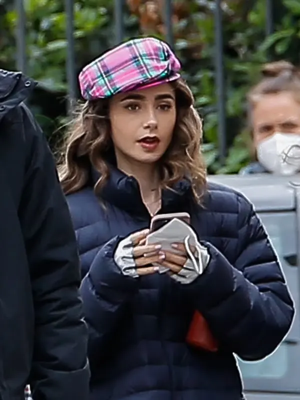 Lily Collins Puffer Black Coat