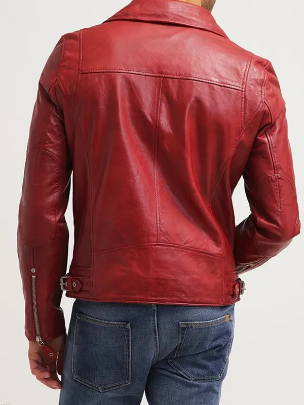 Mens Red Biker Motorcycle Leather Jacket