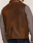 Men's Shearling Collar Leather Brown Vest