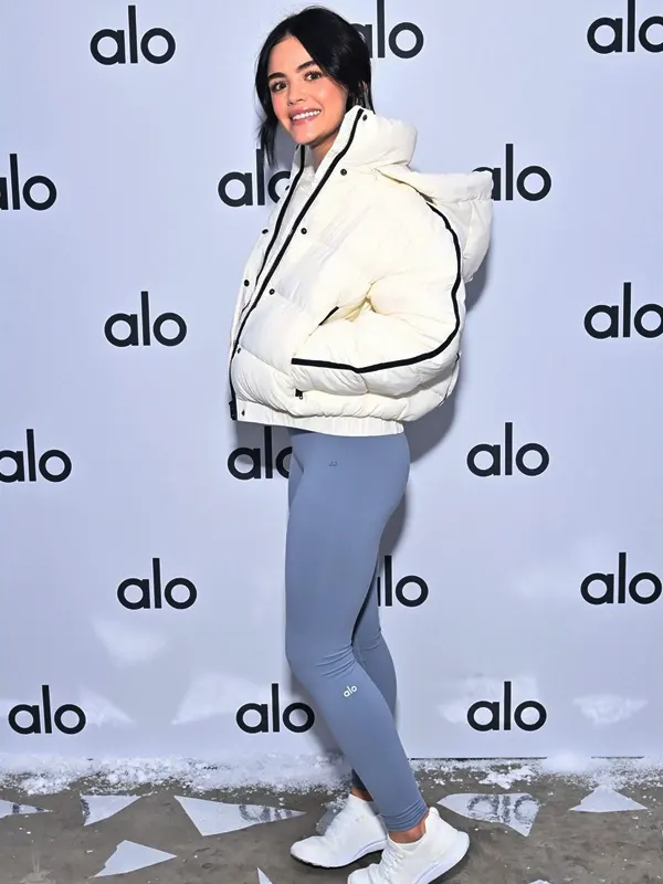 Alo’s Winter House Lucy Hale Hooded White Puffer Jacket