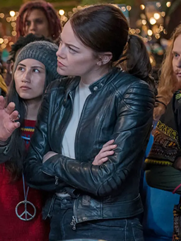 Emma Stone Movie Zombieland Double Tap Leather Black Jacket