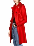 Tiera Skovbye Double Breasted Red Wool Trench Coat