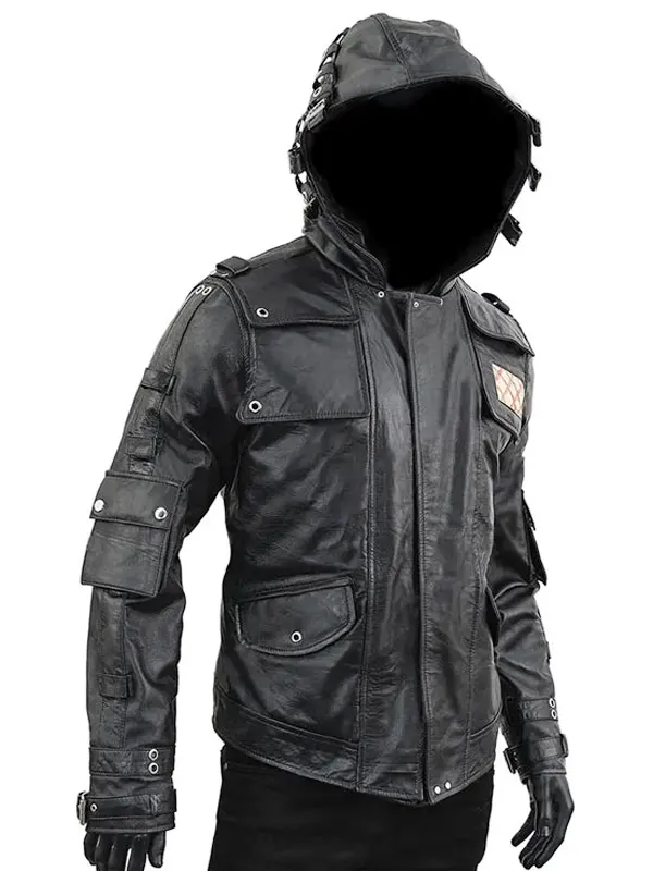 PUBG Hooded Black Leather Jacket