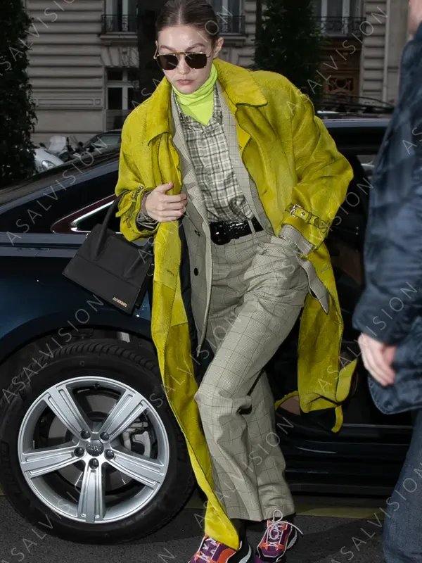 Celebrity Gigi Hadid Long Yellow Trench Coat