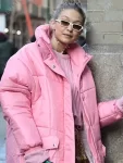 Gigi Hadid Pink Long Puffer Parachute Coat