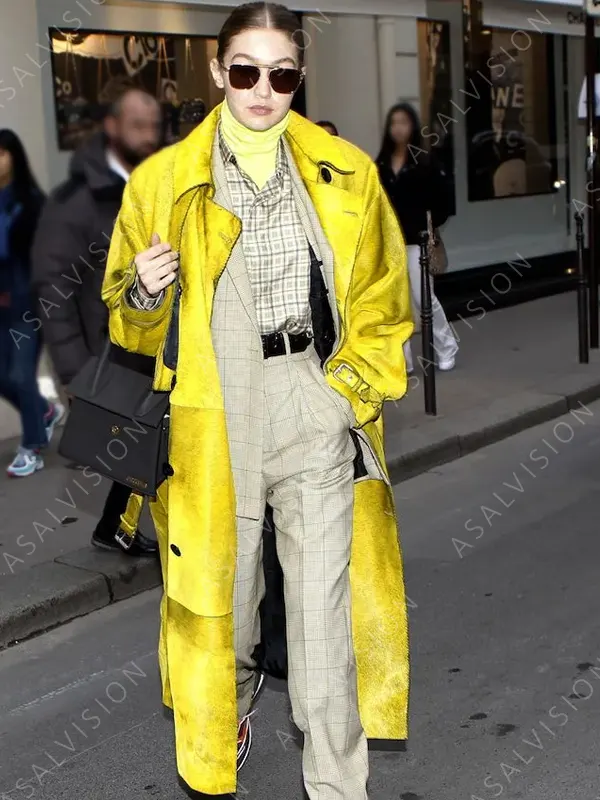 Gigi Hadid Yellow Long Trench Coat