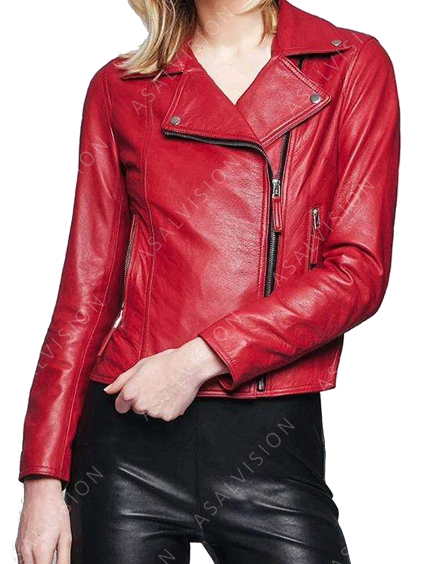 Women Red Handmade Motorcycle Leather Jacket
