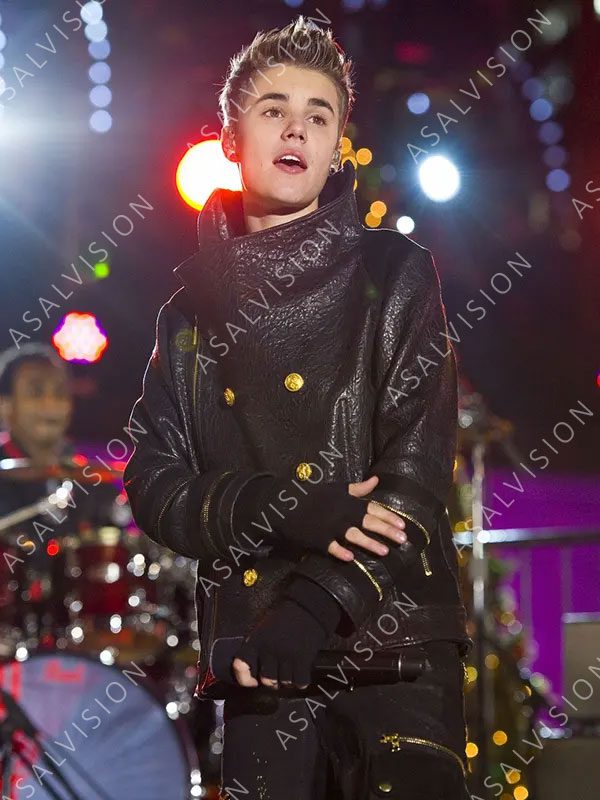 Christmas Concert Justin Bieber Double Breasted Black Leather Jacket