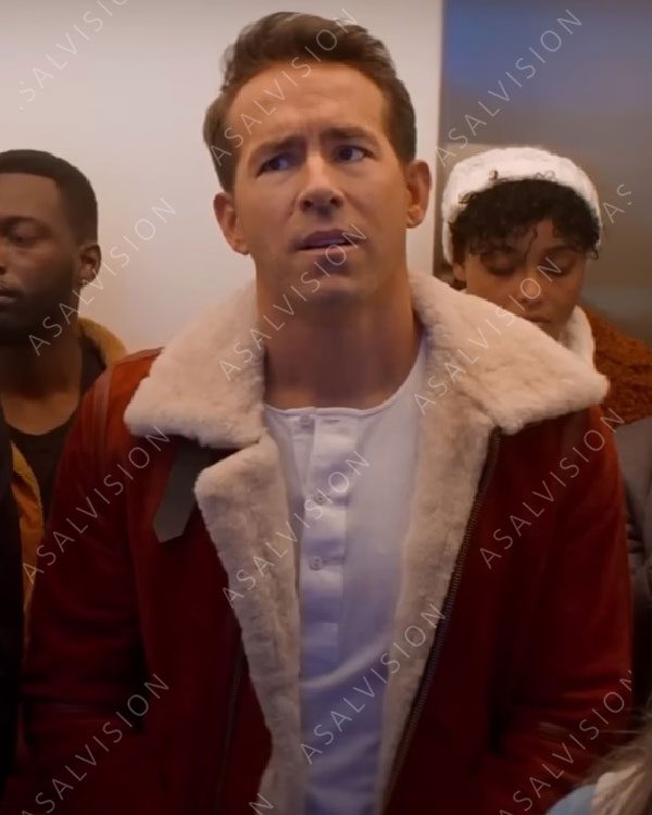 Clint Briggs Spirited Ryan Reynolds Red Shearling Suede Leather Jacket