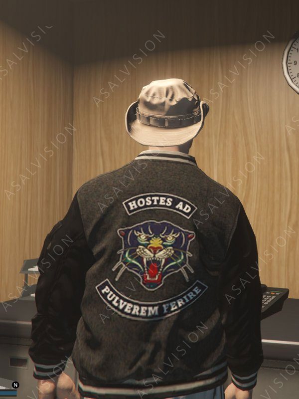 GTA 6 Panther Varsity Bomber Letterman Grey & Black Jacket