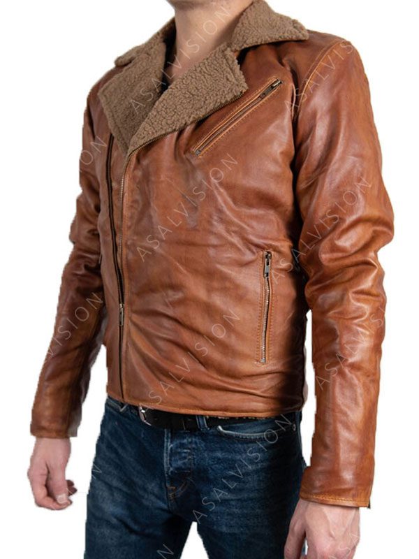 Men’s Faux Fur Brown Leather Shearling Jacket