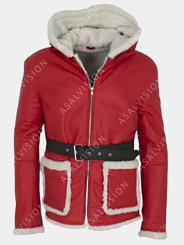 Santa Claus Red Hooded Leather Jacket