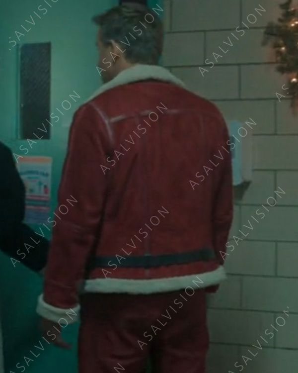 Spirited Ryan Reynolds Red Shearling Suede Leather Jacket