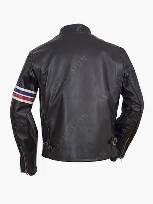 Striped Black Leather Biker Jacket For Men's