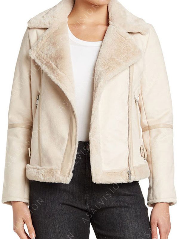 Womens Fur Ivory Shearling Leather Jacket