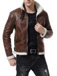 Bomber Waxed Brown Shearling Leather Jackets Mens