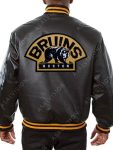 Boston Bruins Black Leather Varsity Bomber Jacket
