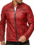 Mens Cafe Racer Biker Vintage Red Leather Jacket
