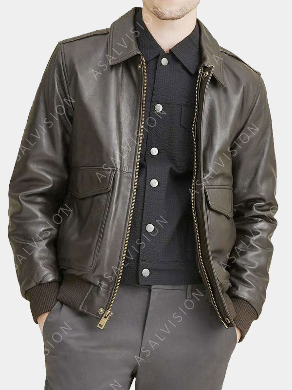 Mens Dark Brown Bomber Leather Jacket