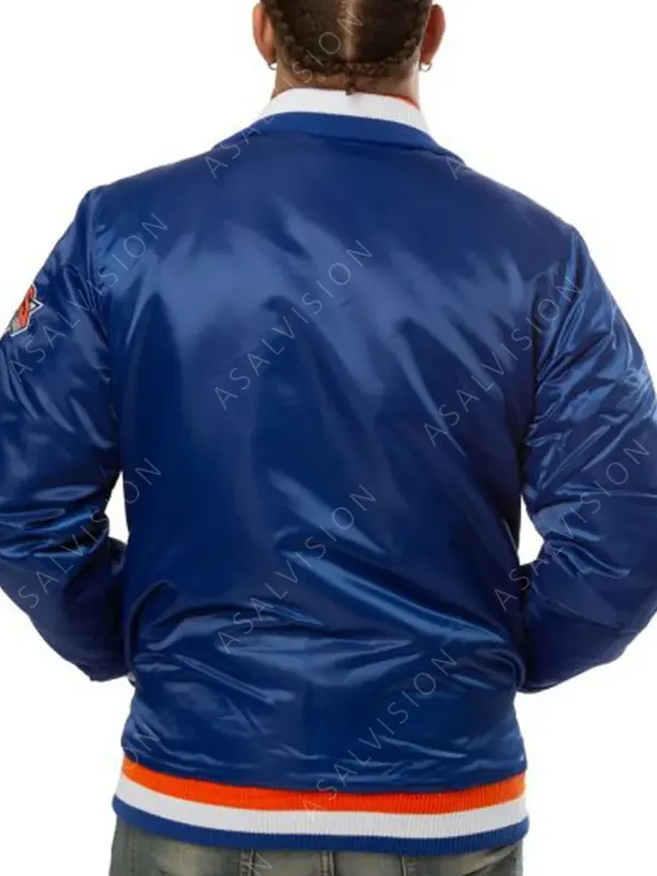 New York Knicks Starter Bomber Varsity Satin Blue Jacket