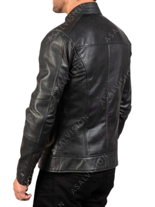 Black Biker Cafe Racer Leather Jacket