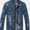 Blue Jean Damage Style Denim Jacket For Mens