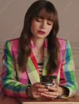 Emily Cooper Emily In Paris Season 3 Multicolor Check Blazer