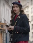 Emily In Paris Lily Collins Wool Blue Coat