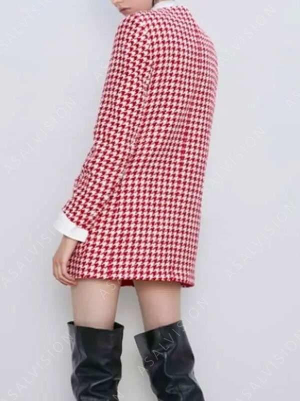 Emily in Paris Lily Collins Houndstooth Red Coat