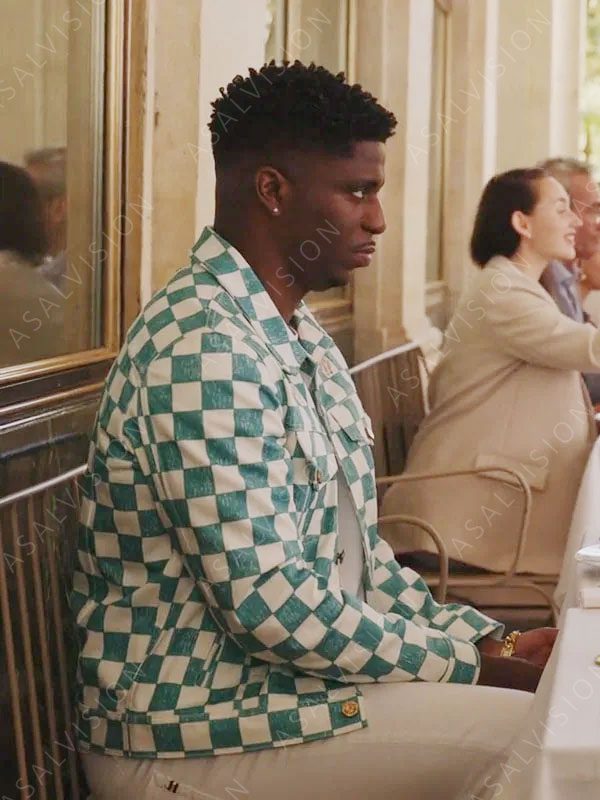 Julien Emily in Paris S03 Samuel Arnold White And Teal Checked Jacket
