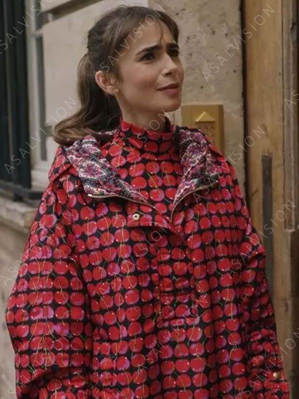 Lily Collins Emily In Paris S03 Cherry Printed Jacket