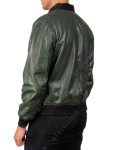 Mens Army Green Real Leather Bomber Jacket 
