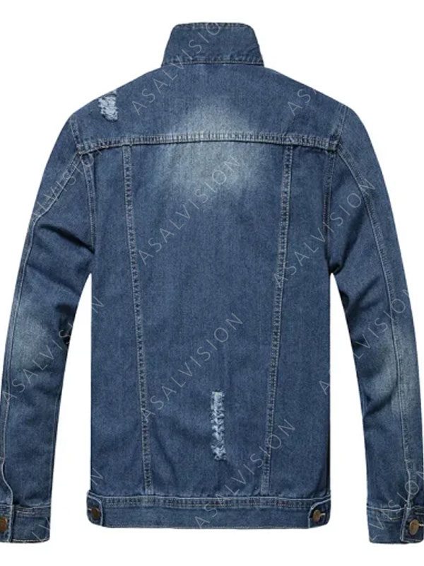 Mens Blue Jean Damage Style Denim Jacket 