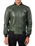 Mens Green Real Leather Bomber Jacket 