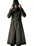 Steampunk and Post-Apocalyptic Hooded Leather Brown Trench Coat