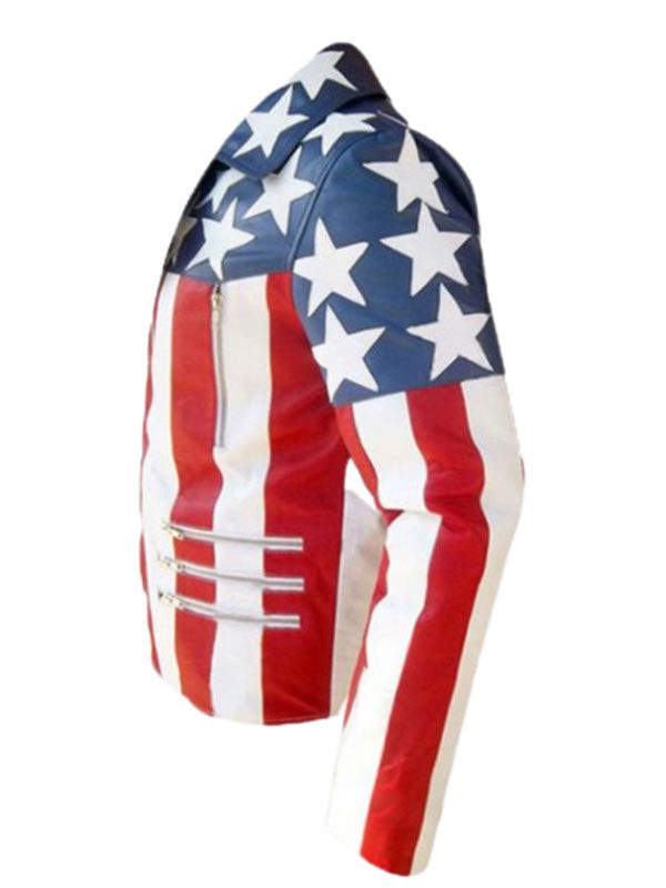 US Flag Double Breasted Leather Jacket For Mens