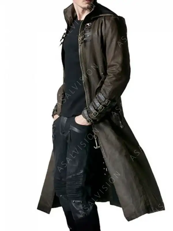 Wasteland Steampunk Hooded Leather Brown Trench Coat