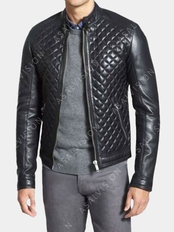 Black Diamond Quilted Leather Jacket Mens